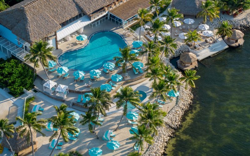 overhead view of pool and patio area in Key Largo