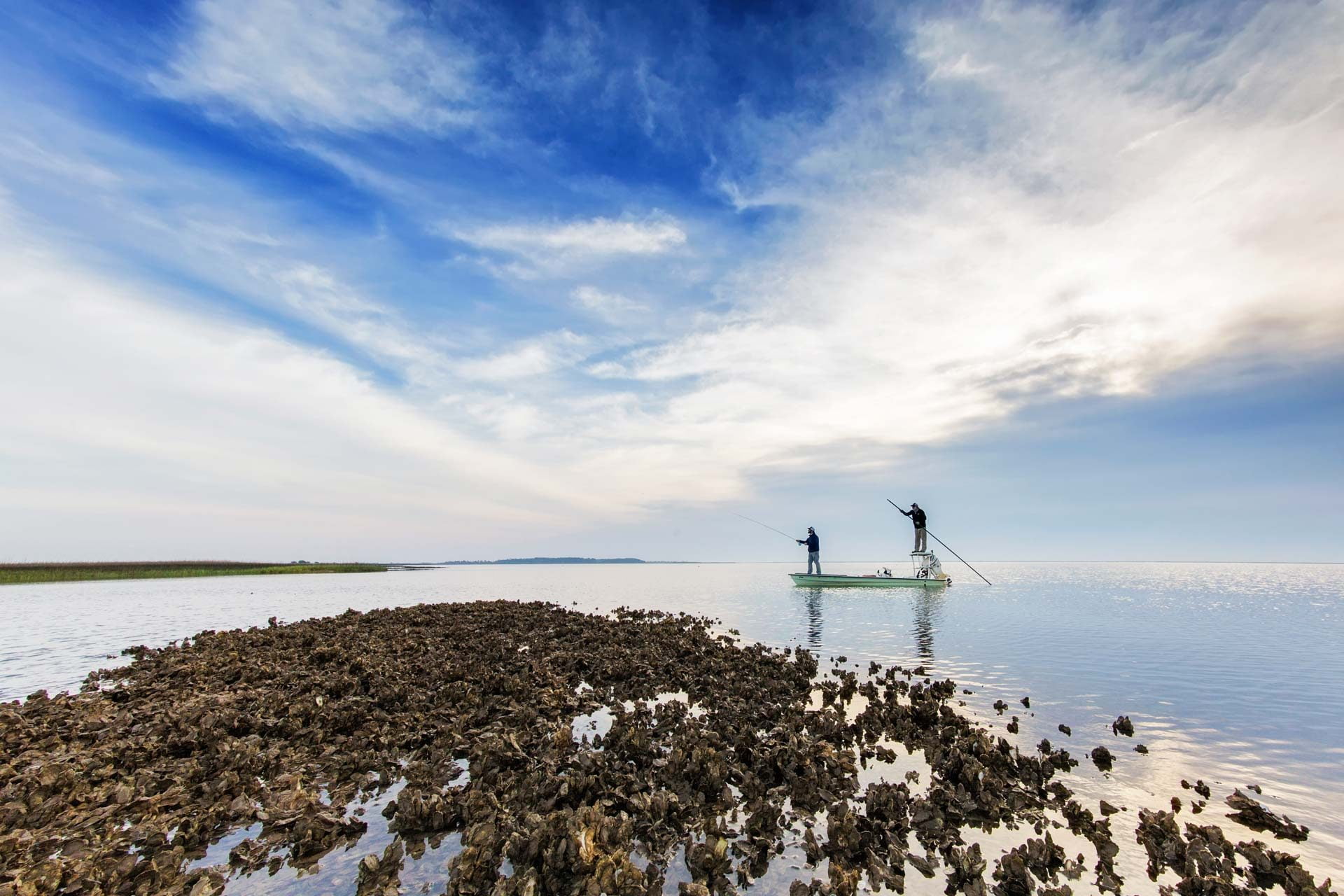 two men inshore reef fishing in the Florida Keys