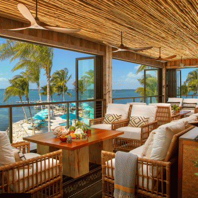 inside lounge area overlooking the beach