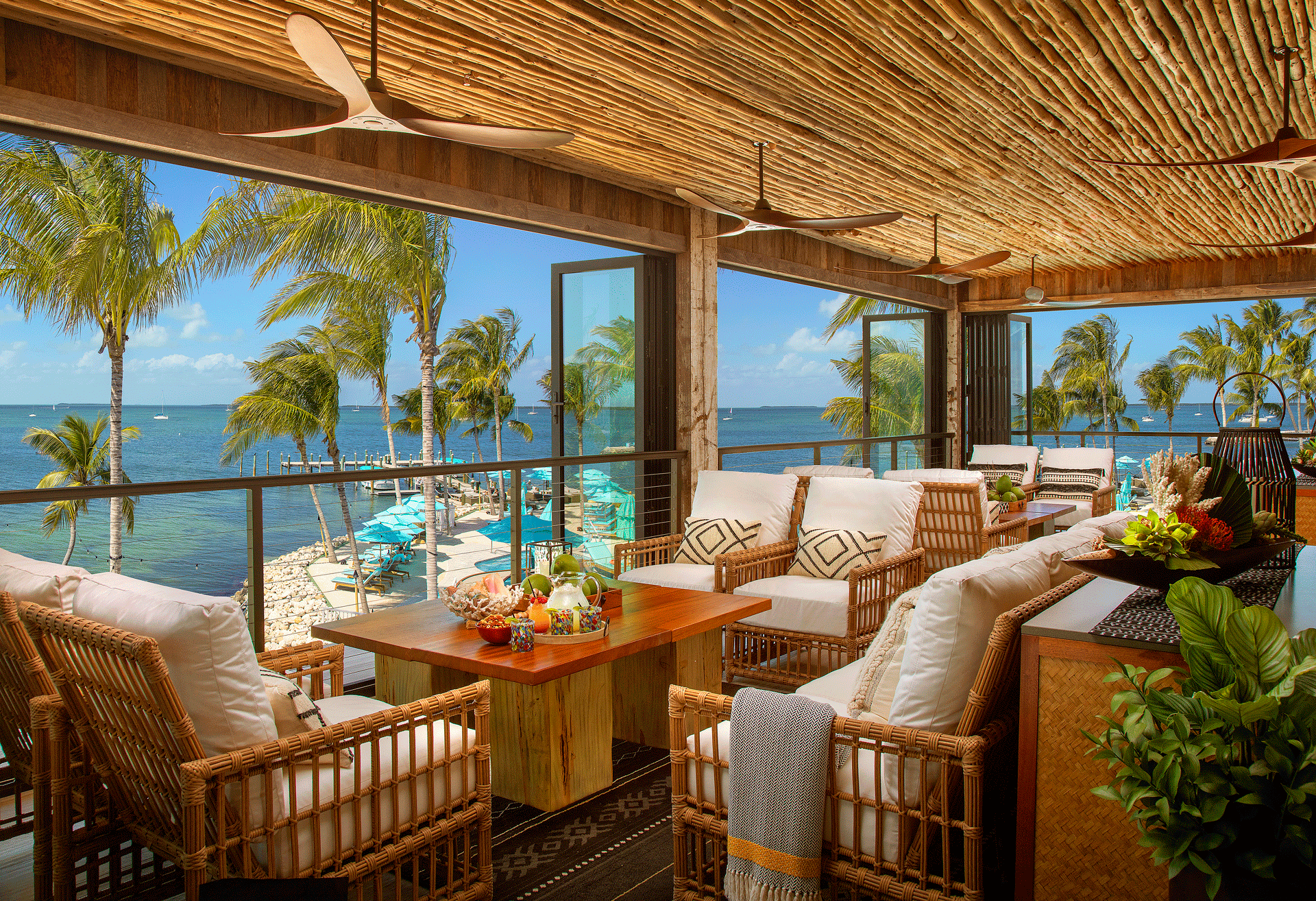 inside lounge area overlooking the beach