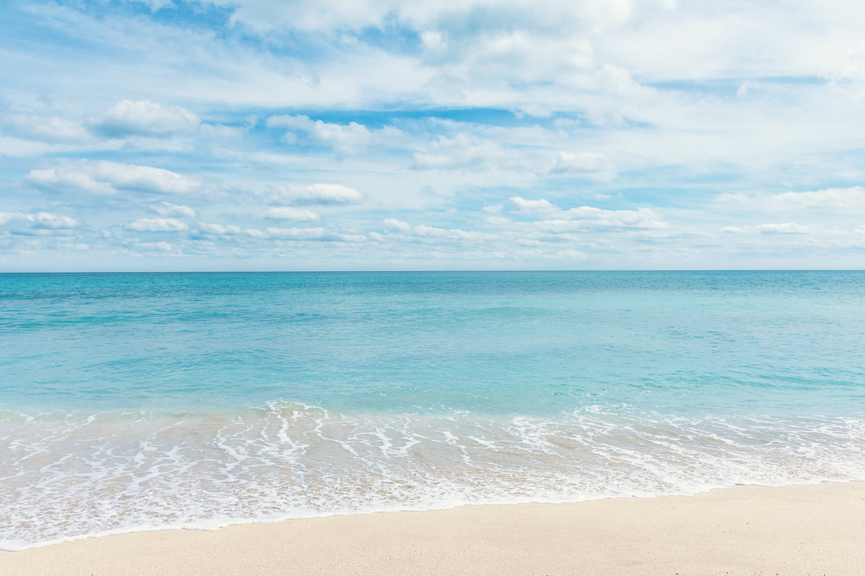 Florida beach with the ocean, sand, and blue skies